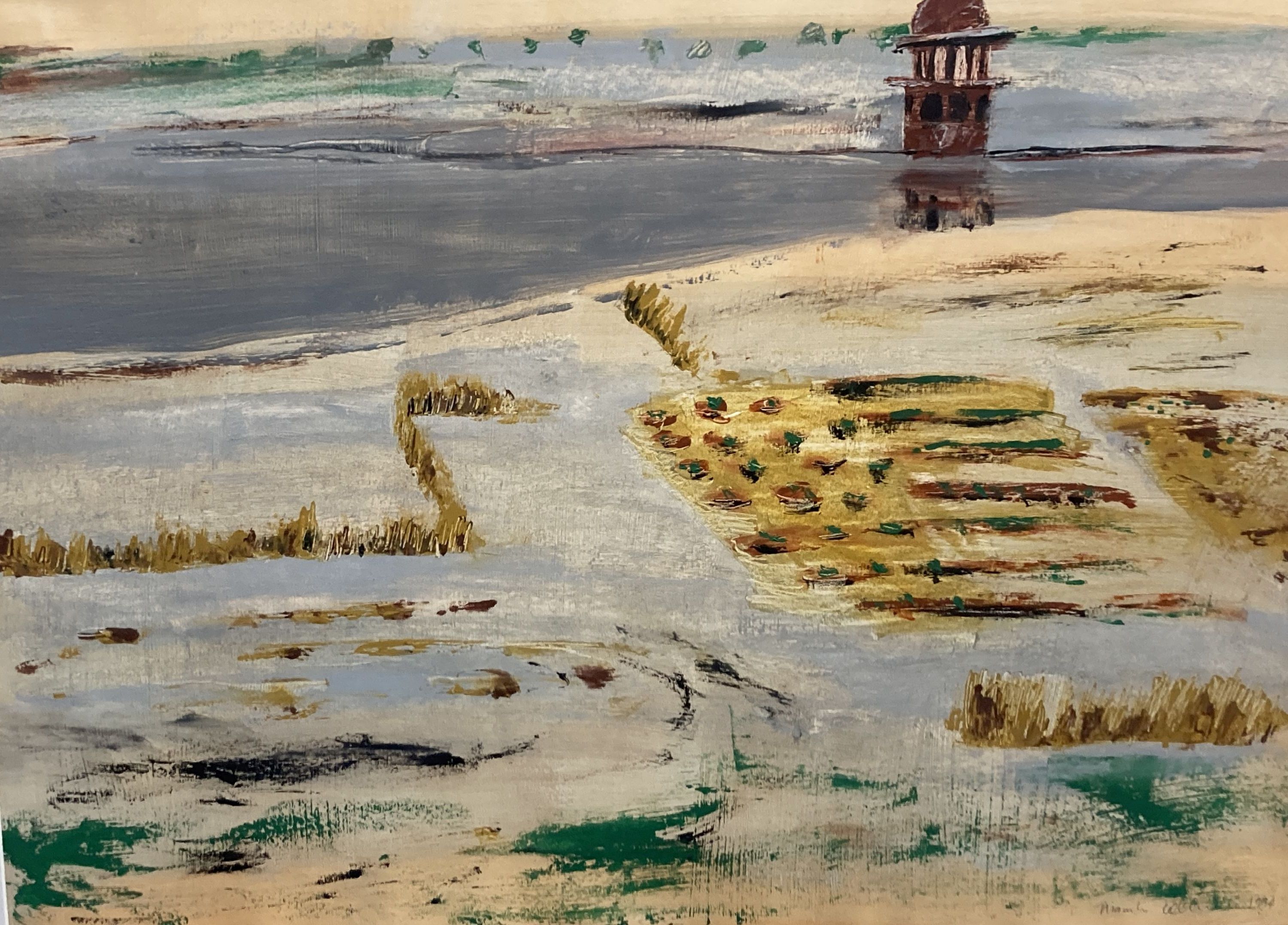 Niamh Collins (1956-), two oils on paper, View from Port, Agra, signed and dated 1990, 52 x 71cm and 'Wright Valley', signed and dated '91, 51 x 70cm, Geoffrey Machin (9137-), watercolour, Untitled, 69 x 48cm and Jane Ca